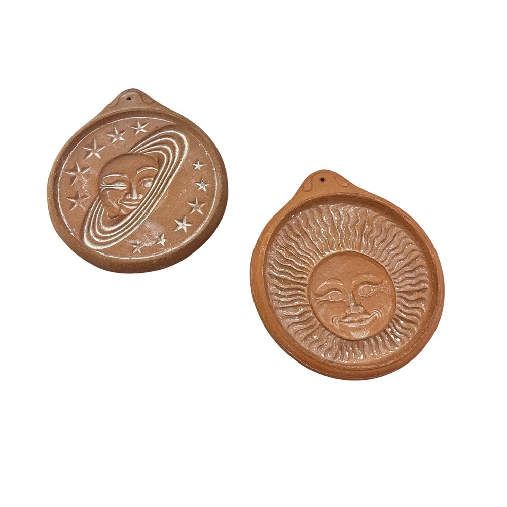 Hartstone Wall Plaques  Terracotta Sun and Planet Celestial Decor 2pc